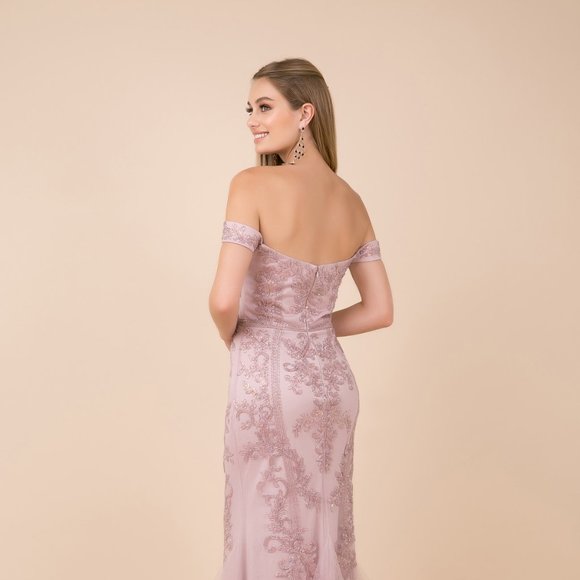 NEW OFF SHOULDER SLEEVELESS MERMAID EMBROIDERED DRESS WITH ZIPPER BACK NX H294 - Picture 6 of 8